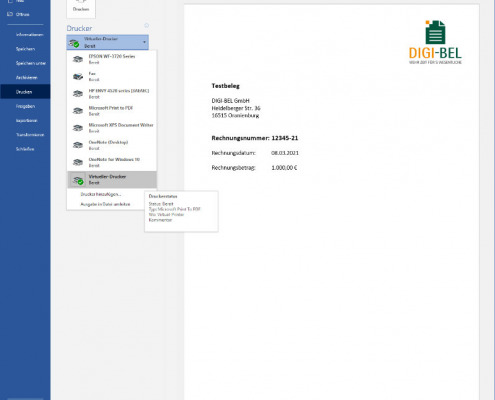 Screenshot zum Thema Digi-Bel-Virtueller Drucker